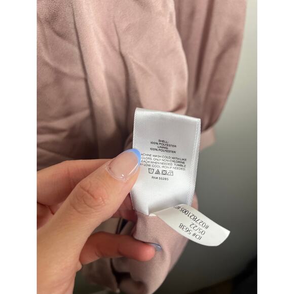 Express Satin Surplice Neck Long Sleeve Belted Wrap Dress in Color Pink Size S - Picture 5 of 5